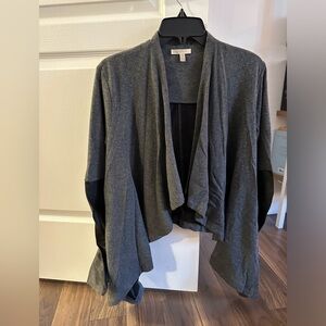 Bordeaux Anthropologie grey cotton cardigan with faux leather sleeves size M